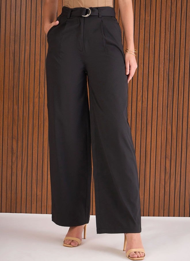SASSAFRAS Black High-Rise Pleated Trousers for Women - Image 1