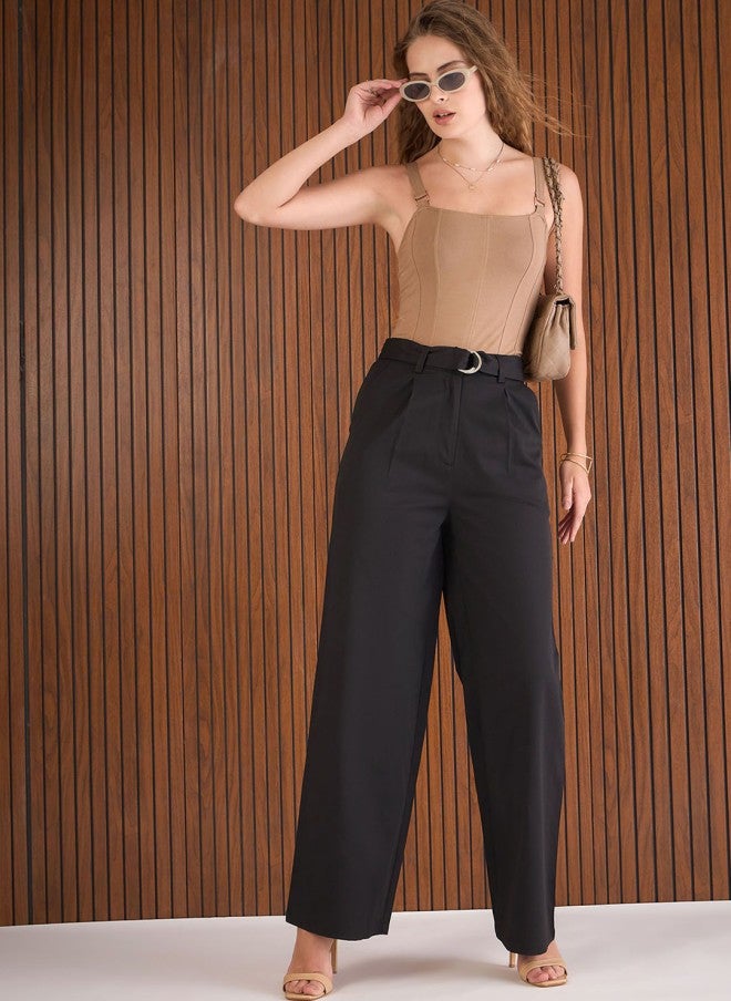 SASSAFRAS Black High-Rise Pleated Trousers for Women - Image 4