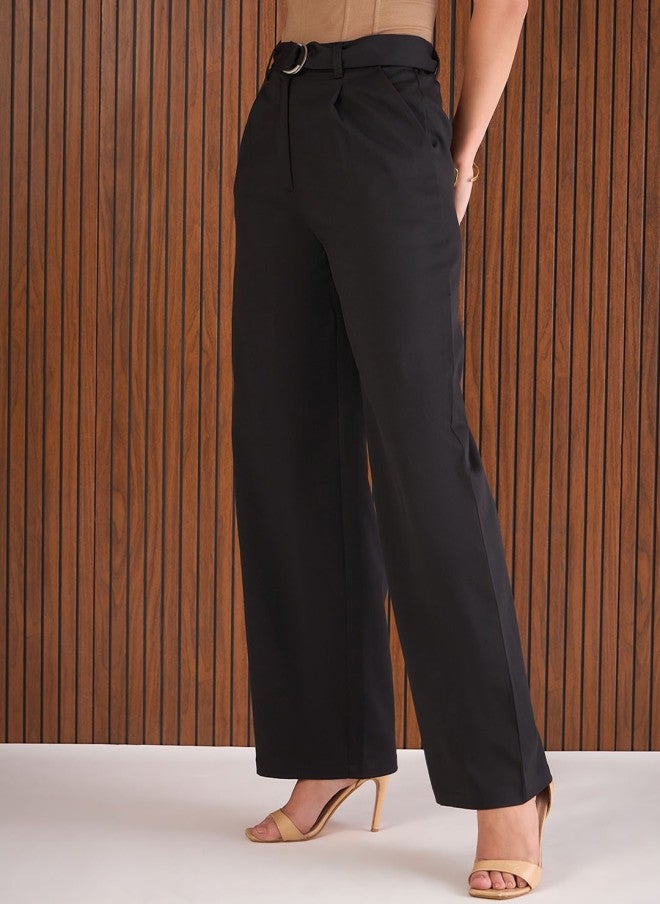 SASSAFRAS Black High-Rise Pleated Trousers for Women - Image 2