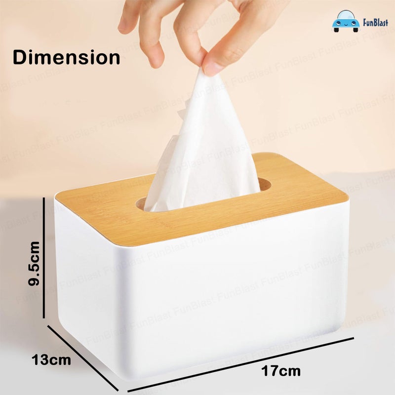 FunBlast Tissue Box Holder - Bamboo Cover Plastic Tissue Box Holder, Tissue Paper Holder Box, Napkin Holder for Table, Tissue Holder Dispenser Organizer for Home, Office, Car (17 X 13 X 9.5 Cm) - Image 2