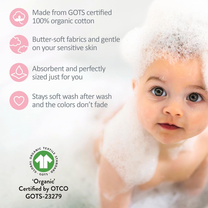 Butterblu River 10-Pack Baby Terry Washcloths 100% Organic Cotton Absorbent for Baby and Toddler Boys & Girls, Sunny Pink Rainbow, One Size - Image 4