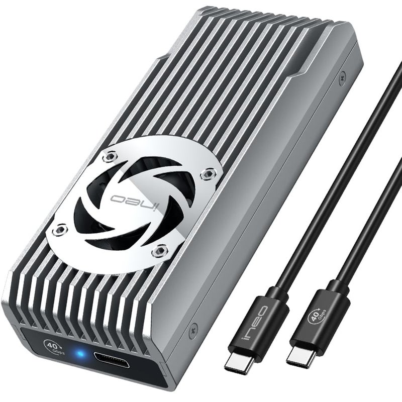 ineo USB 4.0 M.2 NVMe SSD Enclosure with Built-in Cooling Fan - Compatible with Thunderbolt 3/4 & USB 4/3/2 [C2598-NVMe, 40Gbps] - Image 1