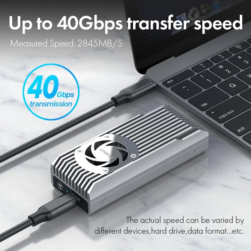 ineo USB 4.0 M.2 NVMe SSD Enclosure with Built-in Cooling Fan - Compatible with Thunderbolt 3/4 & USB 4/3/2 [C2598-NVMe, 40Gbps] - Image 4