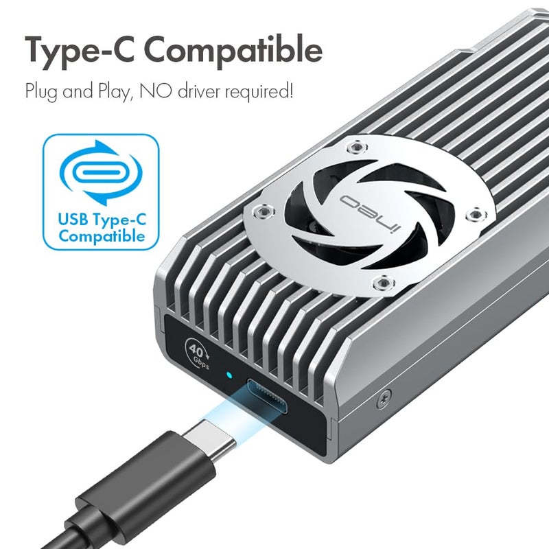 ineo USB 4.0 M.2 NVMe SSD Enclosure with Built-in Cooling Fan - Compatible with Thunderbolt 3/4 & USB 4/3/2 [C2598-NVMe, 40Gbps] - Image 5