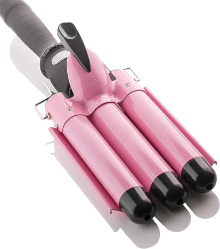 Asani Three Barrel Curling Iron Wand with LCD Temperature Display - 1 Inch Ceramic Tourmaline Triple Barrels, Dual Voltage Crimping Tool, Best Hair Waver for Beachy/Frizz Free Waves (Pink/Black) - Image 1