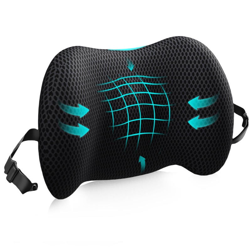 BYMECOST Lumbar Support Pillow for Office Chair, Car Lumbar Pillow Lower Back Pain Relief, Memory Foam Back Cushion with 4D Mesh Cover and Adjustable Straps, Ergonomic Chair Back Pillow for Car,Bed, Gaming - Image 1