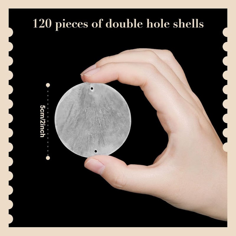 SWIUKPHE Round Natural Shells Sea Shells, 100 Pcs 2 Inch Oyster Shells, for Crafting with 2 Holes Sea Shell Discs, for Wind Chimes Door Curtain, Hanging Pendant, Ornaments, Wedding Home Decor DIY Crafts - Image 2