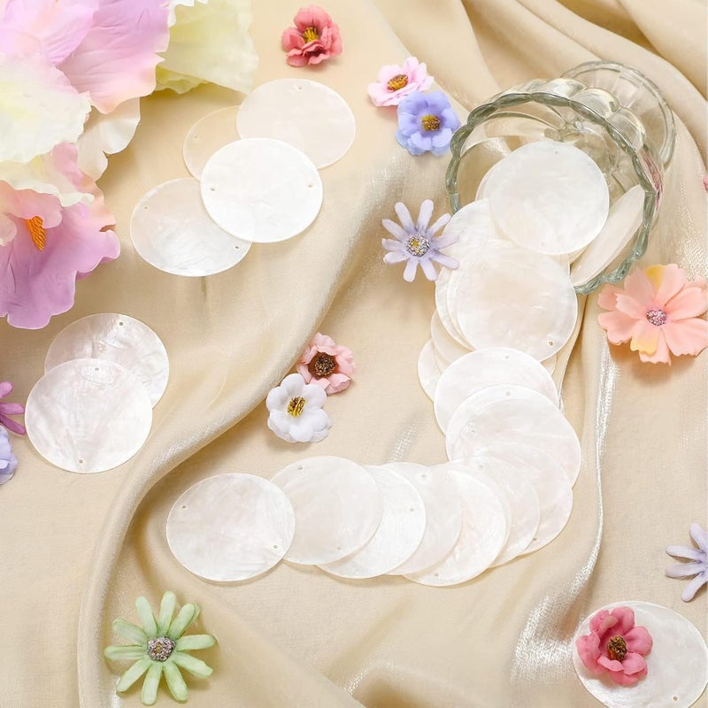 SWIUKPHE Round Natural Shells Sea Shells, 100 Pcs 2 Inch Oyster Shells, for Crafting with 2 Holes Sea Shell Discs, for Wind Chimes Door Curtain, Hanging Pendant, Ornaments, Wedding Home Decor DIY Crafts - Image 4