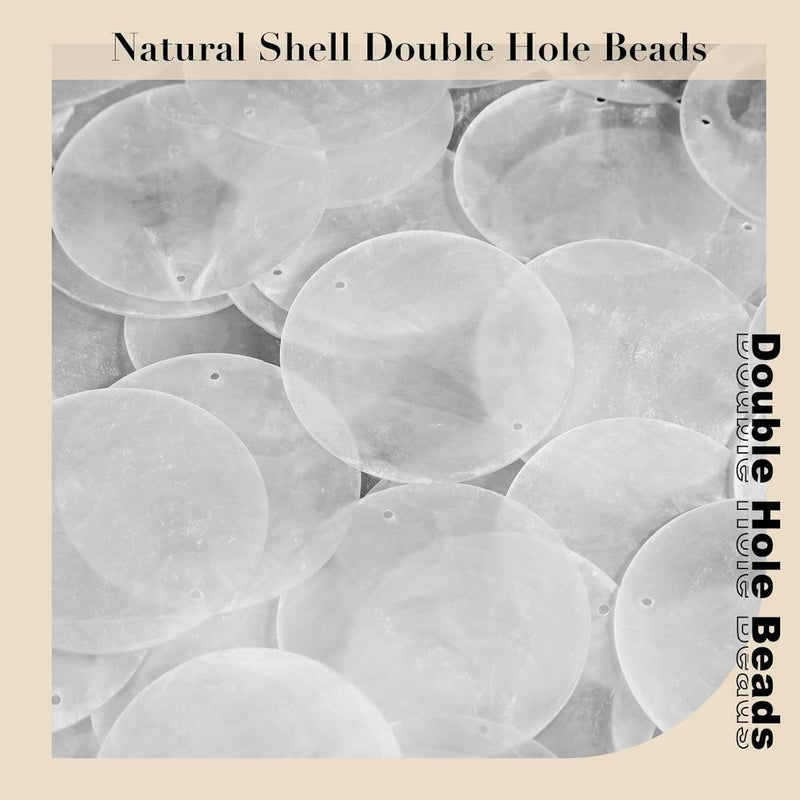 SWIUKPHE Round Natural Shells Sea Shells, 100 Pcs 2 Inch Oyster Shells, for Crafting with 2 Holes Sea Shell Discs, for Wind Chimes Door Curtain, Hanging Pendant, Ornaments, Wedding Home Decor DIY Crafts - Image 5