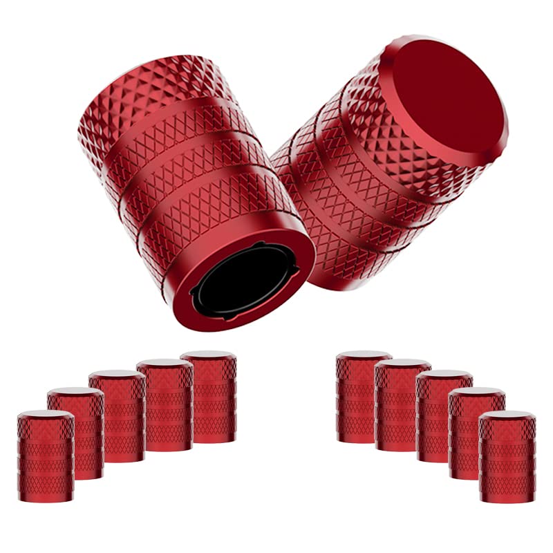 CKAuto Tire Valve Stem Caps, Red, 10 pcs/Pack, Anodized Aluminum Tire Cap Set, Corrosion Resistant, Universal Stem Covers for Cars Trucks Motorcycles SUVs and Bikes - Image 3