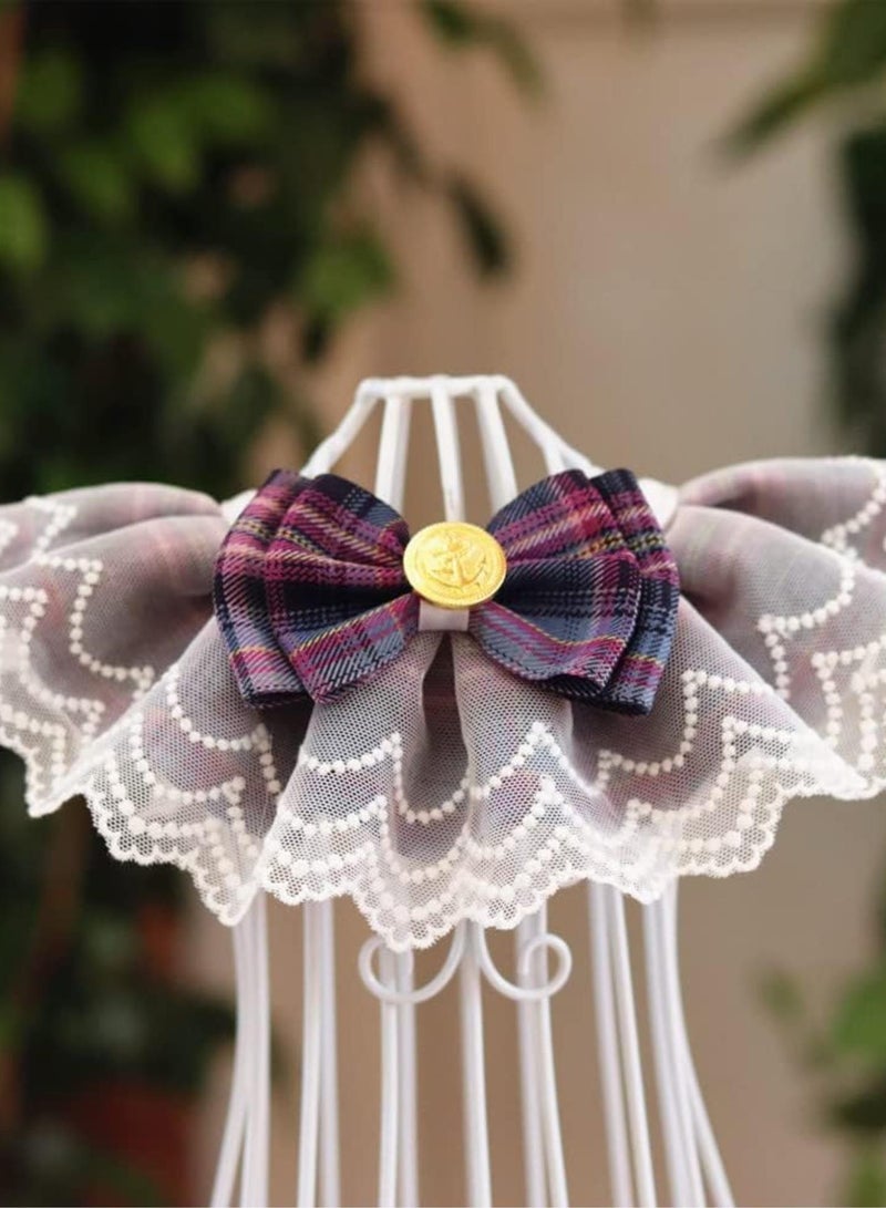 GGOOT Pet dog collar Original Design Pink Plaid Ribbon Dog Bowtie Organza Cotton Gauze Dog Necklace Bibs Cat Accessories Special Kitten Pet Products Pet collar(Blue,L- for neck30-35cm)  - Image 3