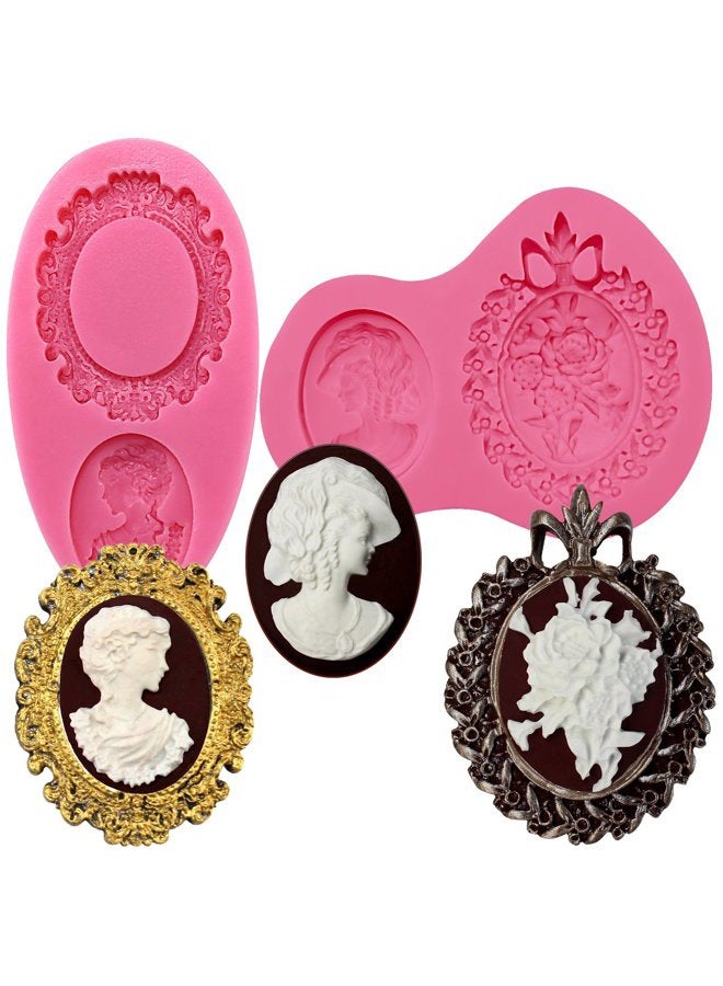 Funshowcase Cameo with Picture Frame Silicone Mold for Sugarcraft, Resin Epoxy, Jewelry, Chocolate, Polymer Clay Crafting Projects 2-Count - Image 1