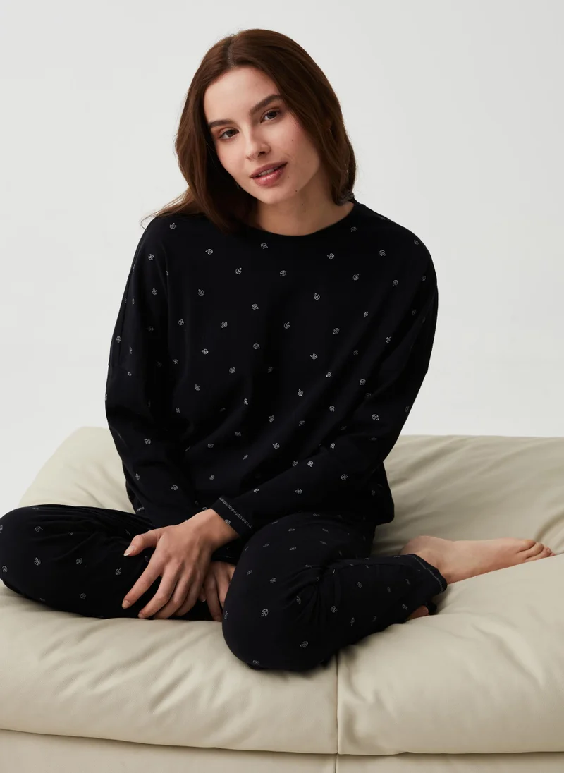 Ovs Pyjama top with drawstring and leaf print