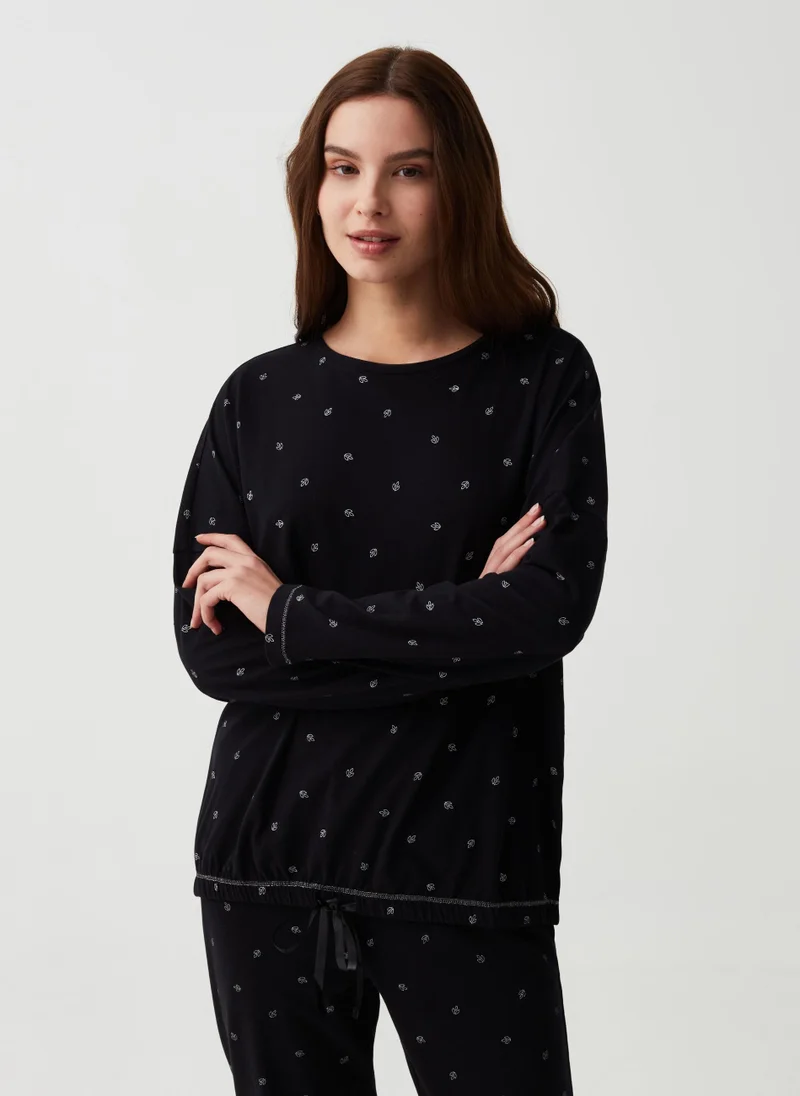 Ovs Pyjama top with drawstring and leaf print