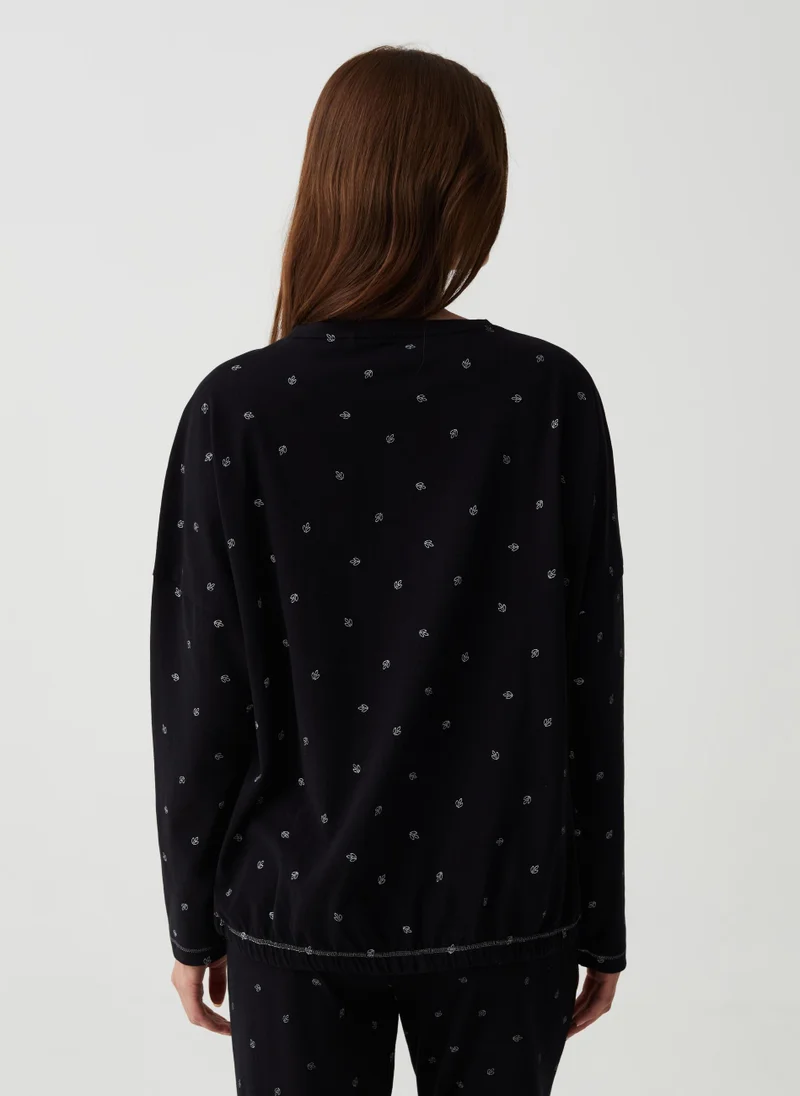 Ovs Pyjama top with drawstring and leaf print