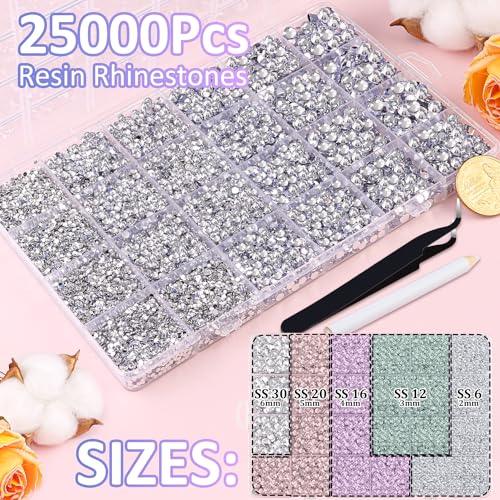 TINKRSTUFF 25000Pcs Resin Rhinestones with Tweezers for Crafting, Silver Clear 2-6mm Mixed Sizes Flatback Gems, Bedazzling Crystal for DIY Crafts Clothing Tumblers Mugs Shoes Fabric Decor Nail Art - Image 2