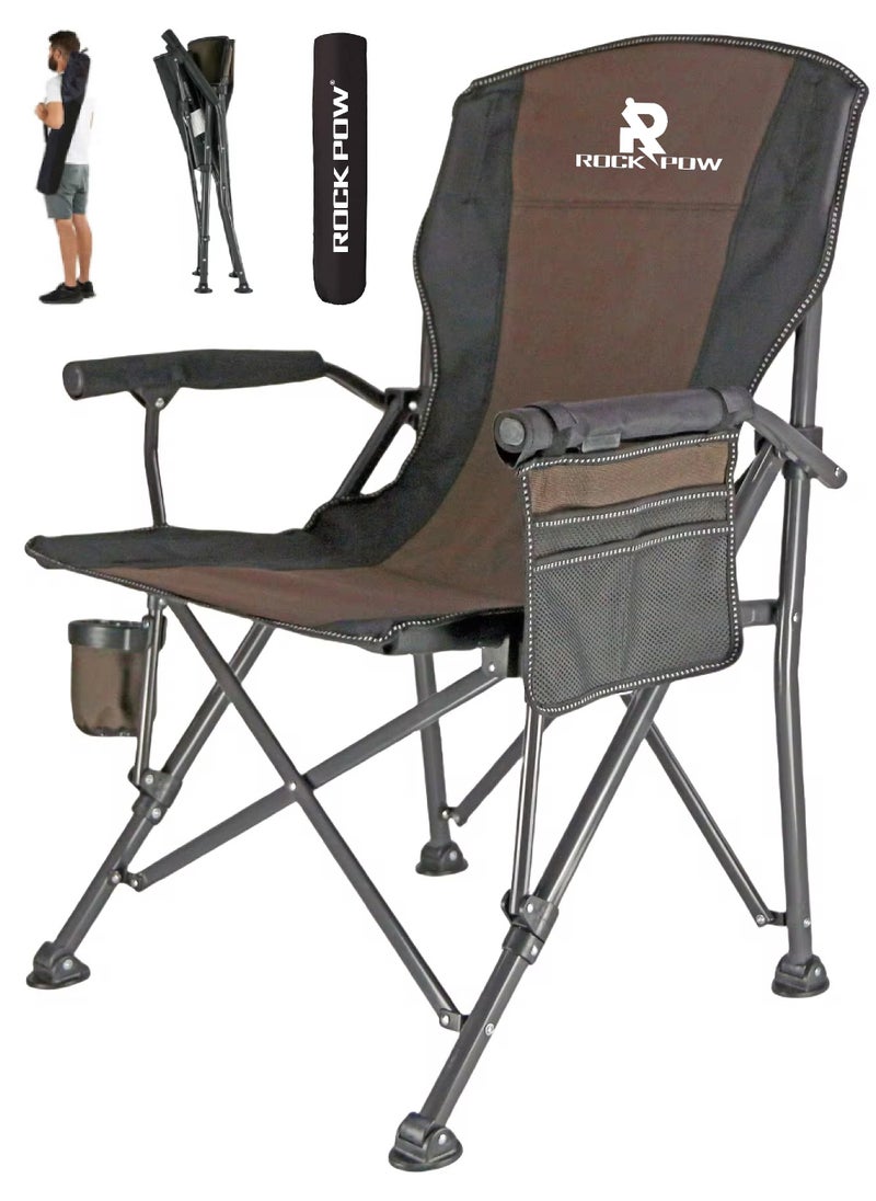 Rock Pow Outdoor Portable Camping Chair Lightweight Folding Camping Chair Heavy Duty Support 145KG High Back Padded Lawn Chair with Arm Rest Cup Holder and Portable Carrying Bag  - Image 1