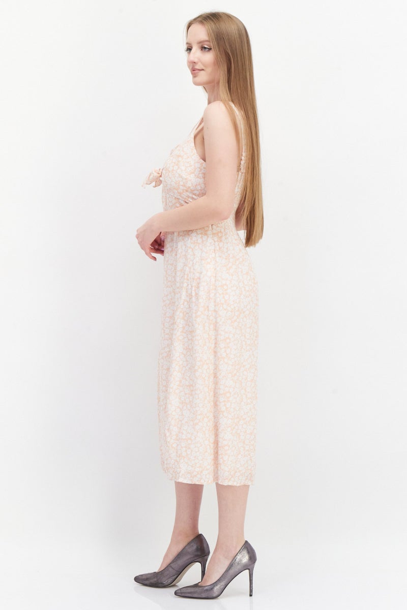 Lost + Wander فستان كاجوال ميدي مزخرف بالورود للنساء، أبيض - Image 3