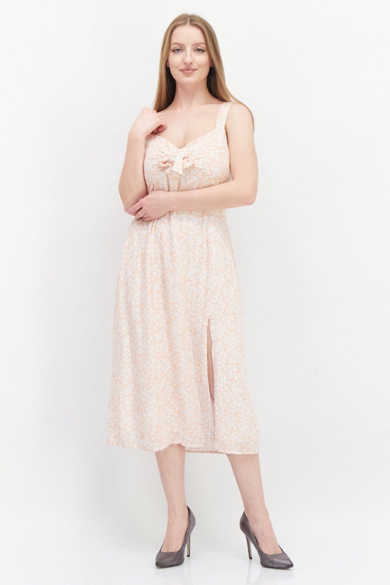 Lost + Wander فستان كاجوال ميدي مزخرف بالورود للنساء، أبيض - Image 1