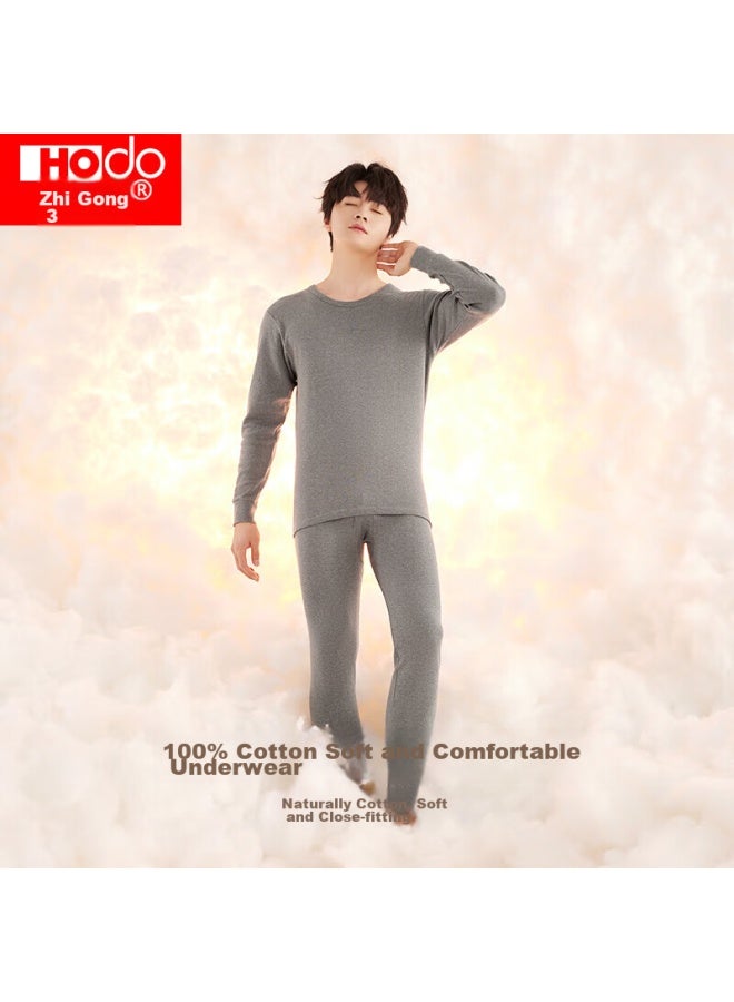 Hongdou Men's Autumn Underwear Set, Pure Cotton Round Neck Thermal Top And Bottom, Thin Base Layer Thermal Underwear - Image 1