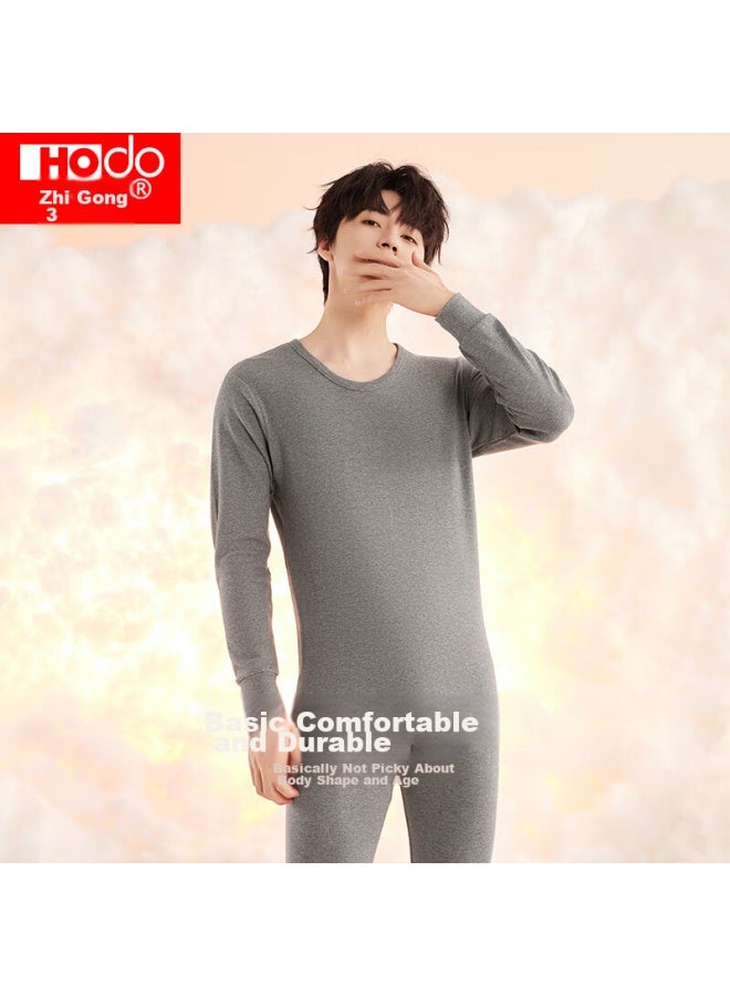 Hongdou Men's Autumn Underwear Set, Pure Cotton Round Neck Thermal Top And Bottom, Thin Base Layer Thermal Underwear - Image 3
