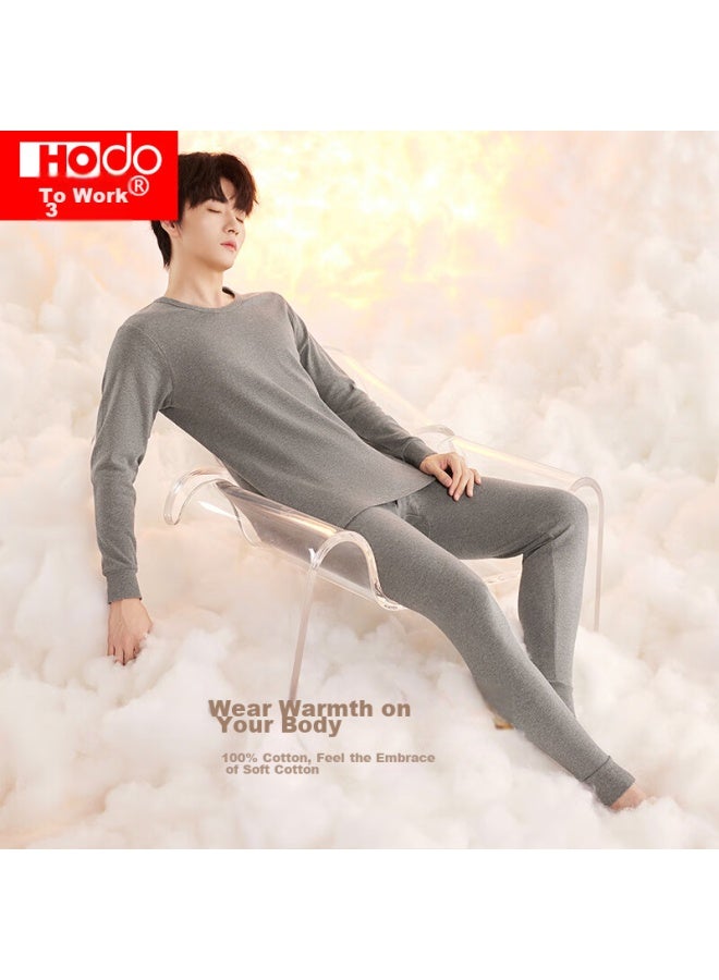 Hongdou Men's Autumn Underwear Set, Pure Cotton Round Neck Thermal Top And Bottom, Thin Base Layer Thermal Underwear - Image 4