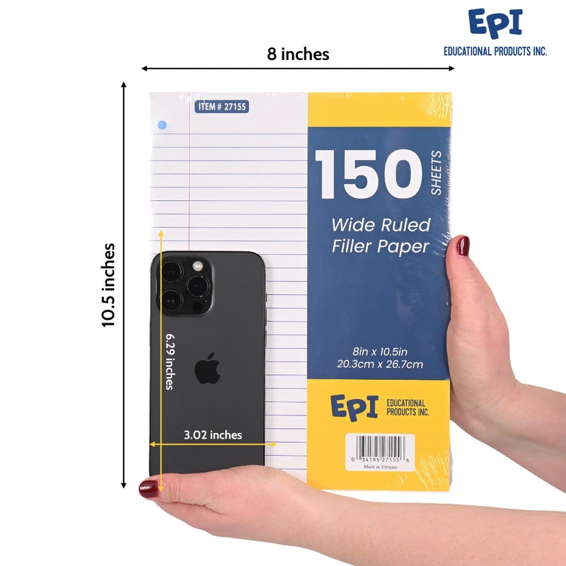 EPI Filler Paper | College Ruled | Loose Leaf, 3-Hole Punched, 10.5 x 8 in, 150 Sheets | School, Office, Notes, Binder Refill - 6 Pack - Image 3