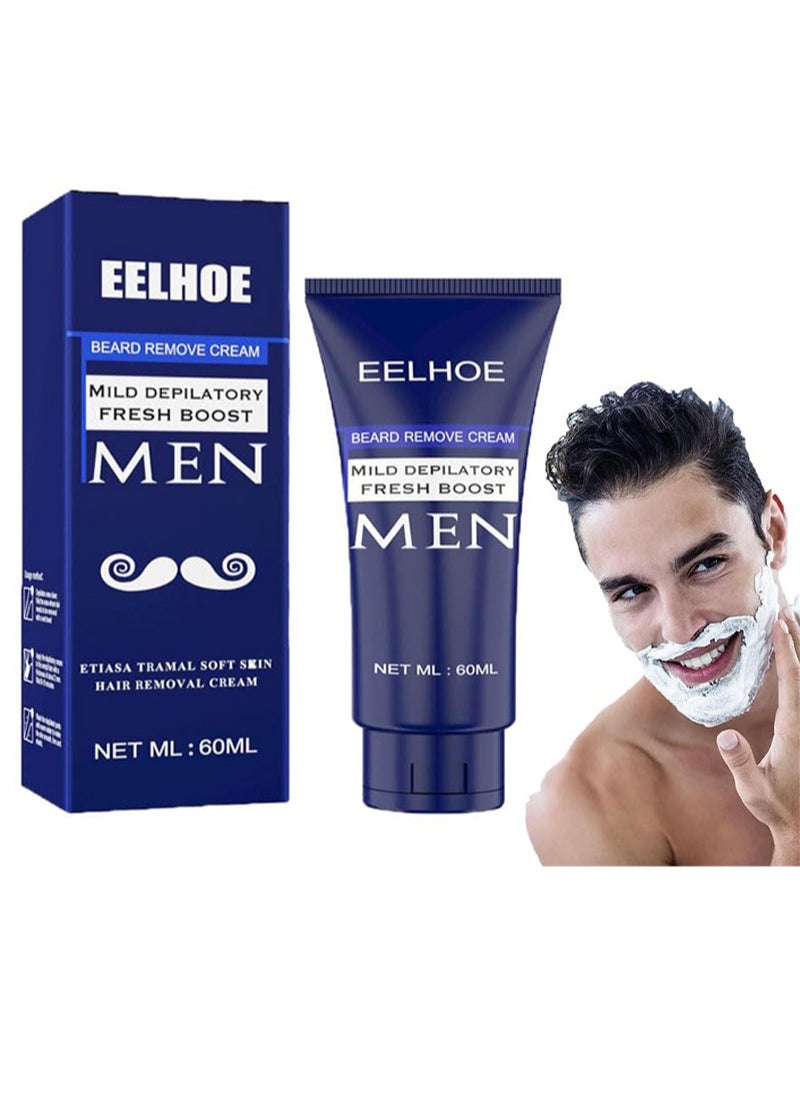 EELHOE - Men's Permanent Hair Beard Removal Cream, Men's Beard Hair Removal, Permanent Mild Depilatory Fresh Boost Hair Removal Cream for Men, for Face, Forearms, Legs, Chest, Arms - Image 1