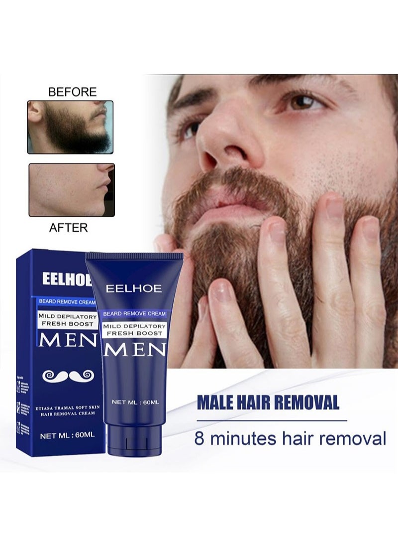 EELHOE - Men's Permanent Hair Beard Removal Cream, Men's Beard Hair Removal, Permanent Mild Depilatory Fresh Boost Hair Removal Cream for Men, for Face, Forearms, Legs, Chest, Arms - Image 1