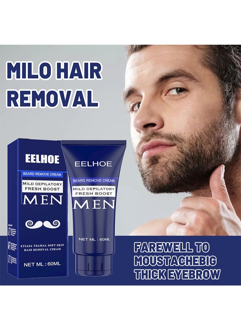 EELHOE - Men's Permanent Hair Beard Removal Cream, Men's Beard Hair Removal, Permanent Mild Depilatory Fresh Boost Hair Removal Cream for Men, for Face, Forearms, Legs, Chest, Arms - Image 1