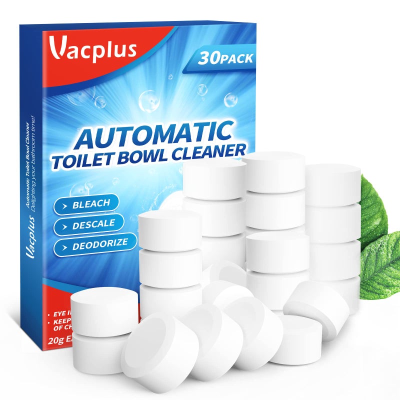 Vacplus Toilet Bowl Cleaner Tablets 30 PACK, Automatic Toilet Bowl Cleaners with Bleach for Deodorizing and Descaling, Bathroom Cleaner Against Tough Stains - Image 1