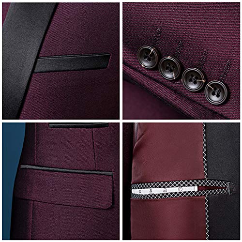 MYS MY'S Mens 3 Piece Tuxedo Set with Bow Tie, Shawl Lapel One Button Jacket Vest & Pants, Slim Fit Suit Prom Party Wedding Tux, Burgundy - Image 3