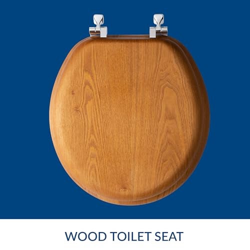 Mayfair Natural Oak Veneer Toilet Seat with Chrome Hinges, Round, Wood - Image 3
