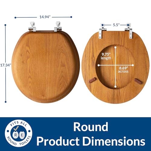 Mayfair Natural Oak Veneer Toilet Seat with Chrome Hinges, Round, Wood - Image 5