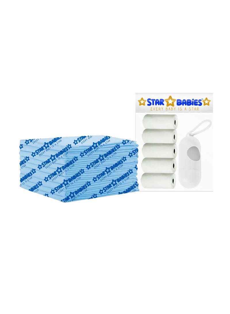 STAR BABiES Star Babies - Combo Pack of 2- Disposable Changing Mat Pack of 12 with Scented Bag (5 Pcs w/Dispenser) - White  - Image 1