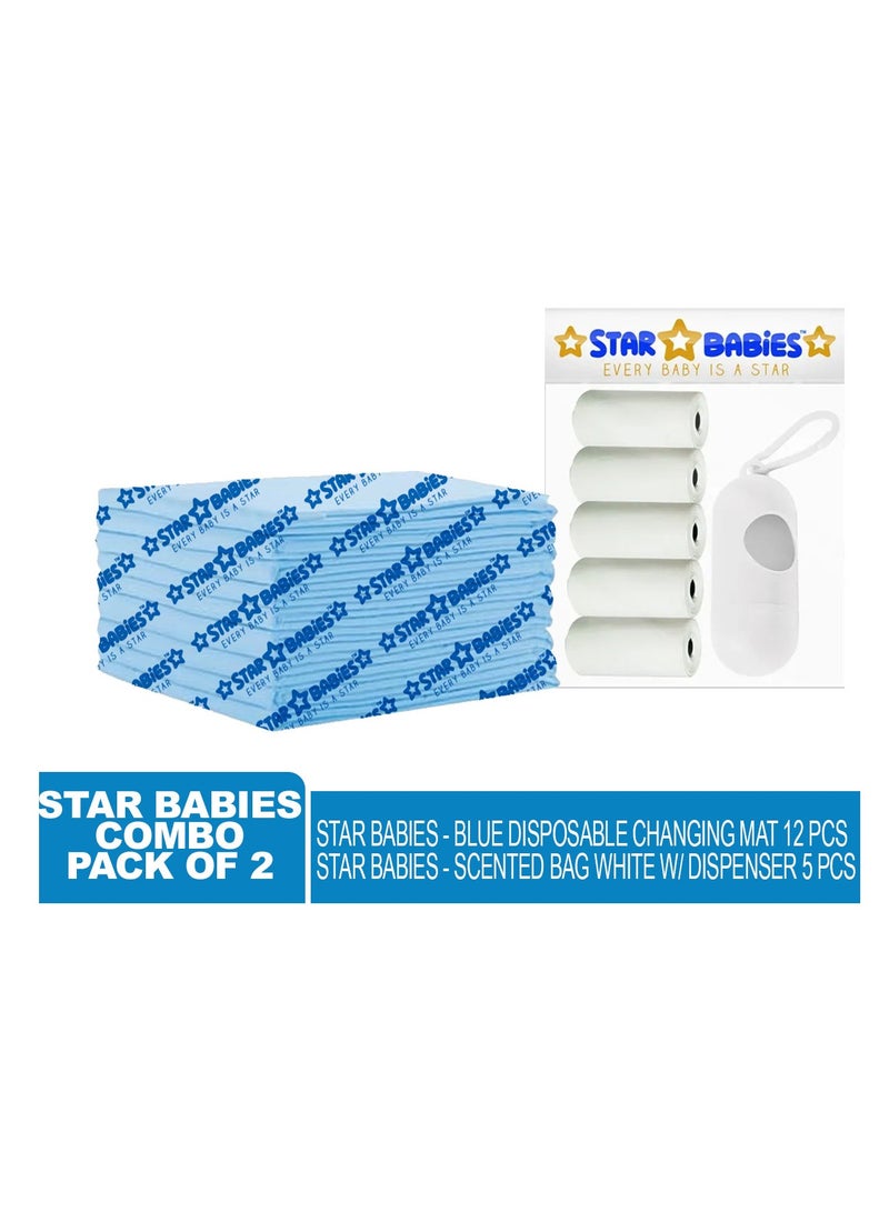 STAR BABiES Star Babies - Combo Pack of 2- Disposable Changing Mat Pack of 12 with Scented Bag (5 Pcs w/Dispenser) - White  - Image 2