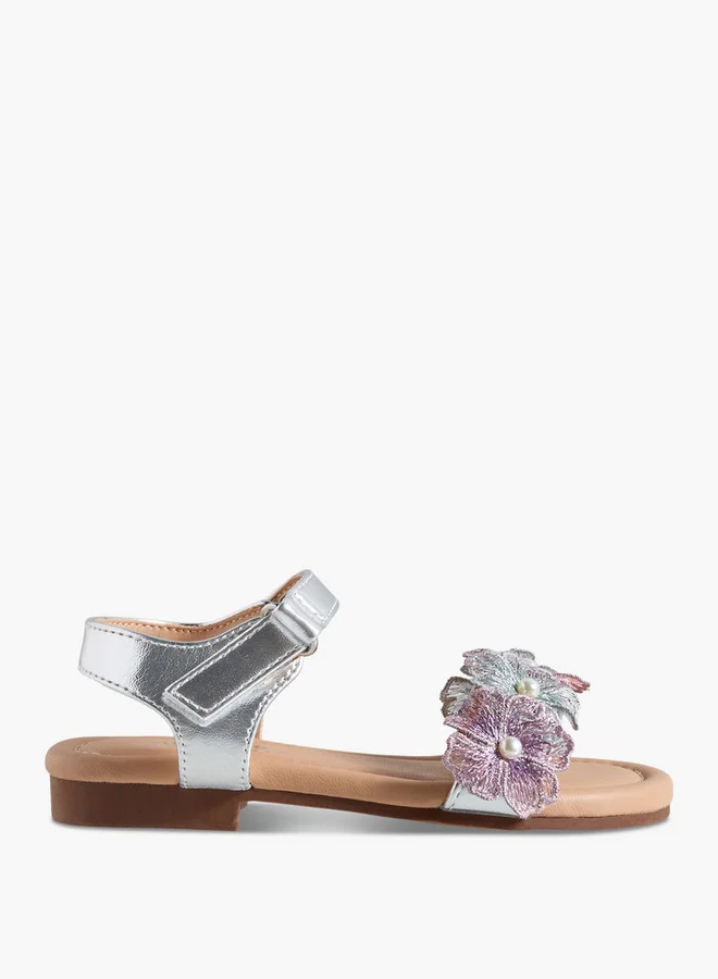 JUNIORS Girls Floral Embellished Hook & Loop Sandals