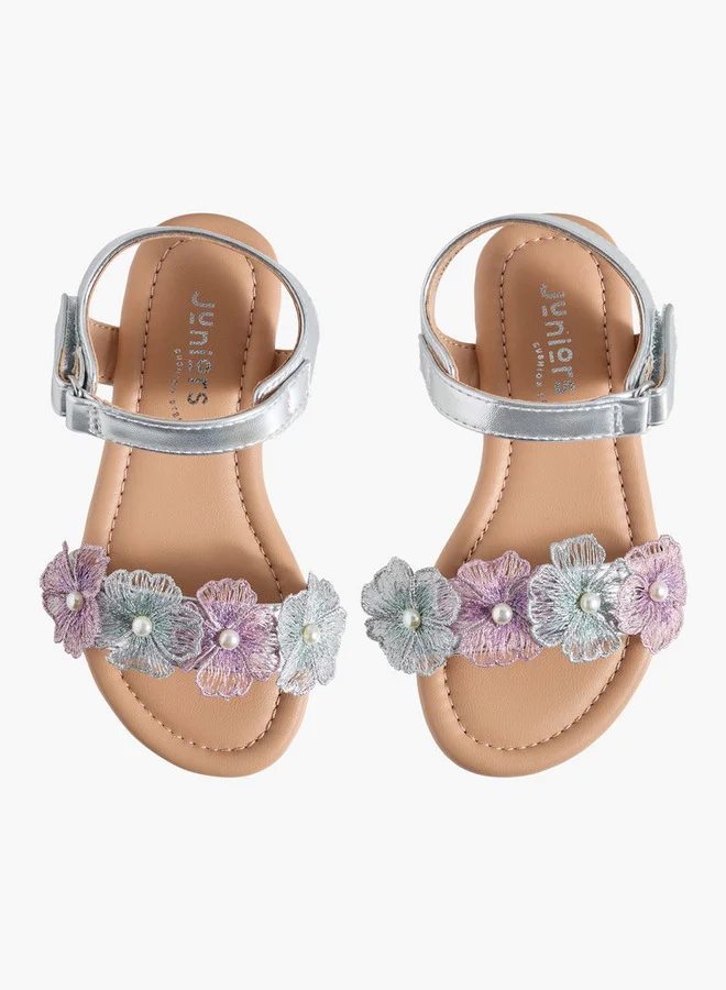 JUNIORS Girls Floral Embellished Hook & Loop Sandals