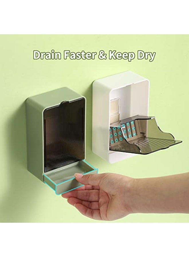 سوكاني حامل صابون للحمام، عبوة من قطعتين من حامل الصابون مع تصريف، حامل صابون ذاتي التصريف، صينية صندوق صابون مثبتة على الحائط للحمام، حوض استحمام، حوض مطبخ، بدون حفر، 4 قطع لاصقة متضمنة - Image 2