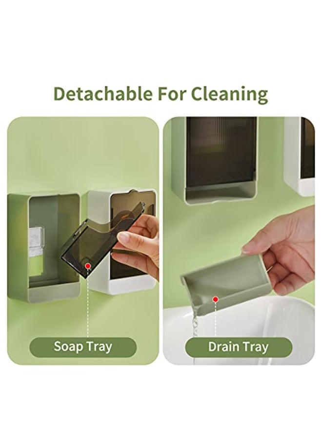 سوكاني حامل صابون للحمام، عبوة من قطعتين من حامل الصابون مع تصريف، حامل صابون ذاتي التصريف، صينية صندوق صابون مثبتة على الحائط للحمام، حوض استحمام، حوض مطبخ، بدون حفر، 4 قطع لاصقة متضمنة - Image 3