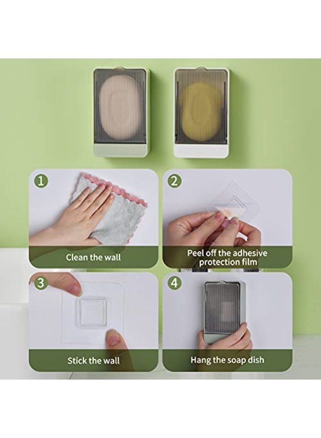 سوكاني حامل صابون للحمام، عبوة من قطعتين من حامل الصابون مع تصريف، حامل صابون ذاتي التصريف، صينية صندوق صابون مثبتة على الحائط للحمام، حوض استحمام، حوض مطبخ، بدون حفر، 4 قطع لاصقة متضمنة - Image 4