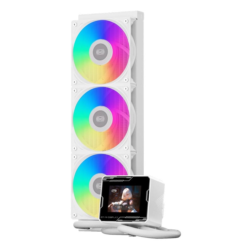 PCCOOLER Liquid CPU Cooler ARGB Display, 360mm AIO with 2.8-Inch LCD Screen, Ceramic Bearing Pump, 3Ã—120mm ARGB PWM Fans, Aluminum Radiator, Intel LGA 1851/1700 & AMD AM5 Compatible(GT360M White) - Image 1