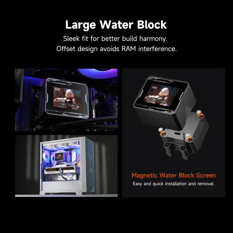 PCCOOLER Liquid CPU Cooler ARGB Display, 360mm AIO with 2.8-Inch LCD Screen, Ceramic Bearing Pump, 3Ã—120mm ARGB PWM Fans, Aluminum Radiator, Intel LGA 1851/1700 & AMD AM5 Compatible(GT360M White) - Image 4