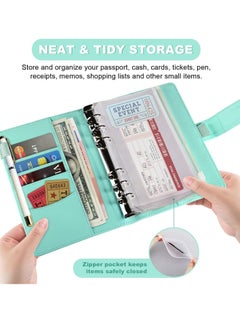 KASTWAVE Budget Binder Budget Binder with Zipper Envelopes 14Pcs Pockets A6 with Leather Binder Cover  - Image 4