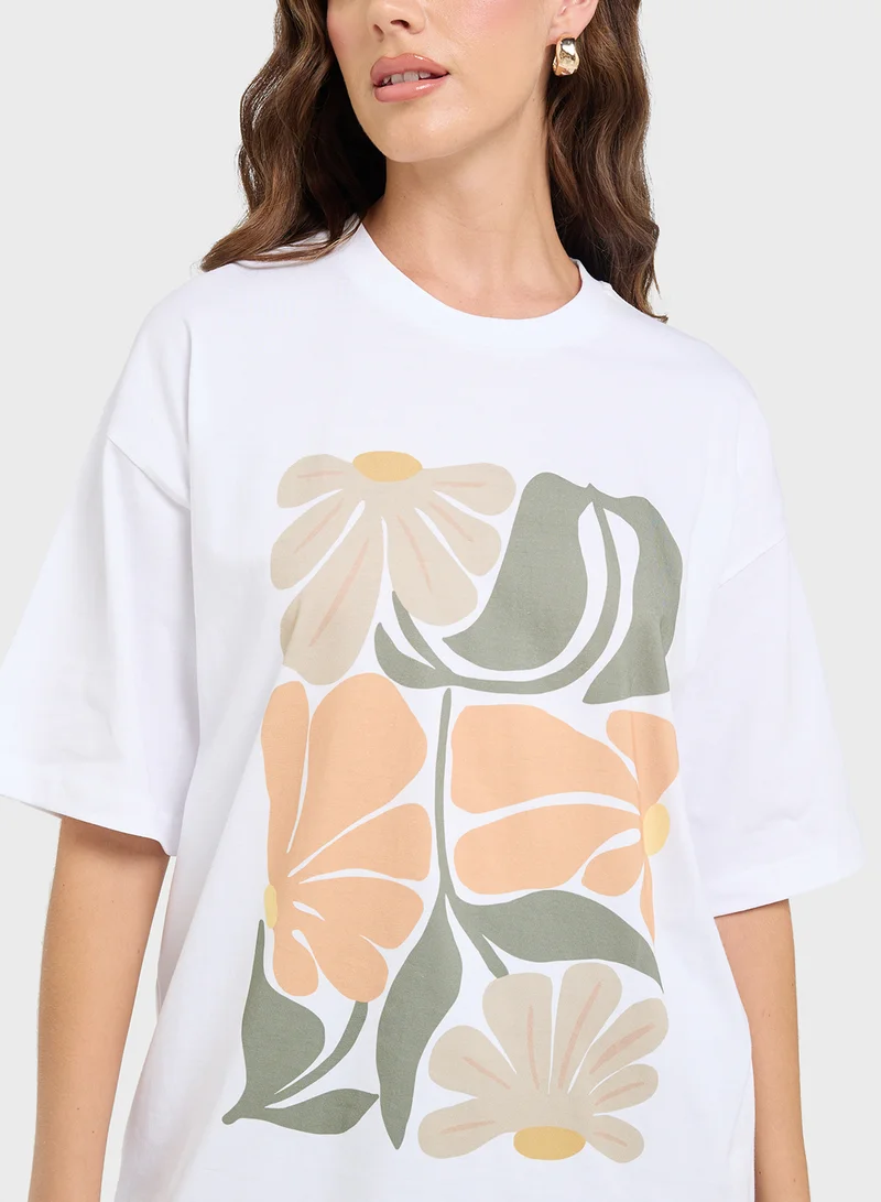 Ginger Oversize Floral Graphic T-Shirt