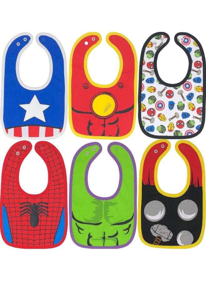 MARVEL Marvel Avengers Baby Boys' Bibs 6 Pack Spiderman Hulk Thor Iron Man Captain America - Image 1