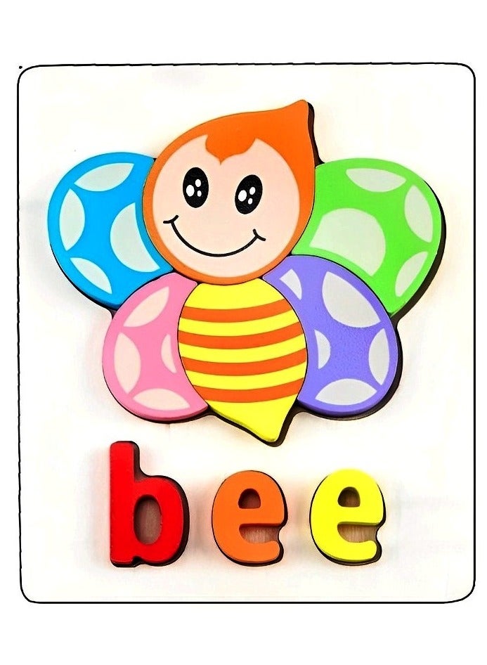 ألغاز خشبية ثلاثية الأبعاد مصممة لتعليم الأطفال الأشكال مع مسمياتها، أدوات دعم التعليم المبكر للآباء والمعلمين، ألوان وأنماط جذابة، تنمية المهارات الحركية من مونتيسوري، هدايا رائعة (شكل النحلة) - Image 1