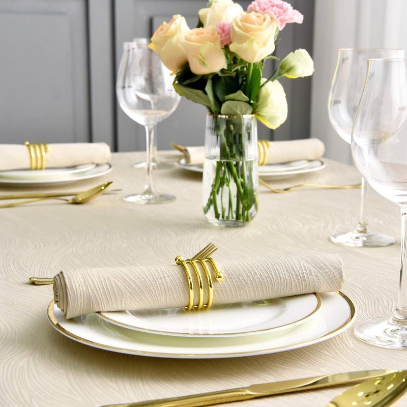 maxmill Jacquard Cloth Napkin 20 x 20 Inch Swirl Pattern Solid Washable Polyester Dinner Napkins Set of 4 Pieces with Hemmed Edges for Family Holiday Dinners Weddings Parties and Banquets Beige - Image 5