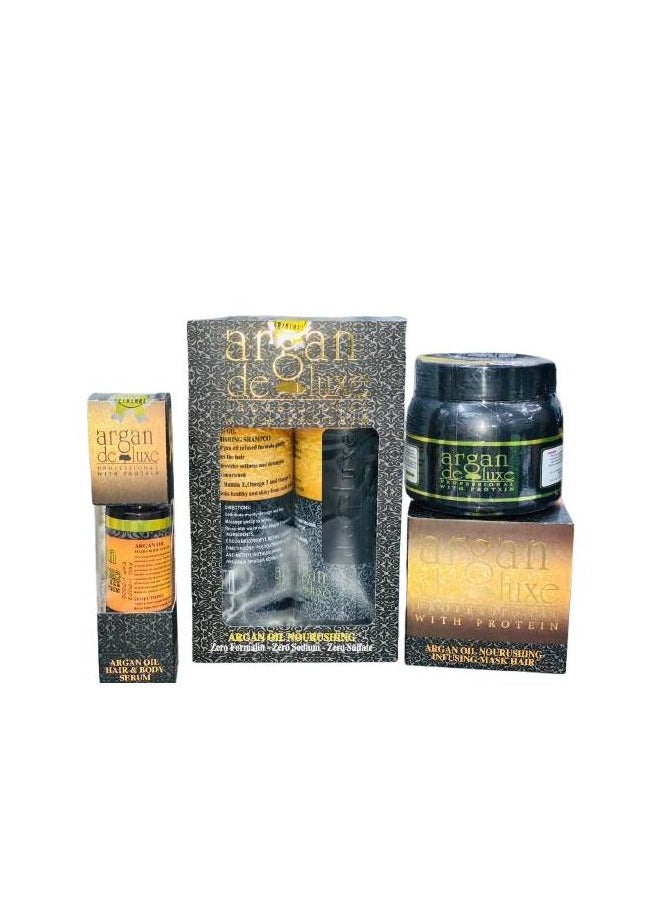 argan de luxe Argan Deluxe Hair Care Set (4 Pieces) 500ml Shampoo, 500ml Conditioner, 500ml Hair Mask, and 125ml Serum - Image 1