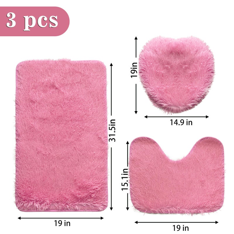 Eanpet Pink Bathroom Rugs Sets 3Piece Bath Mat Solid Bath Rug Floor Mats Washable Shower Rug with U-Shaped Contour Rug Toilet Lid Cover - Image 2